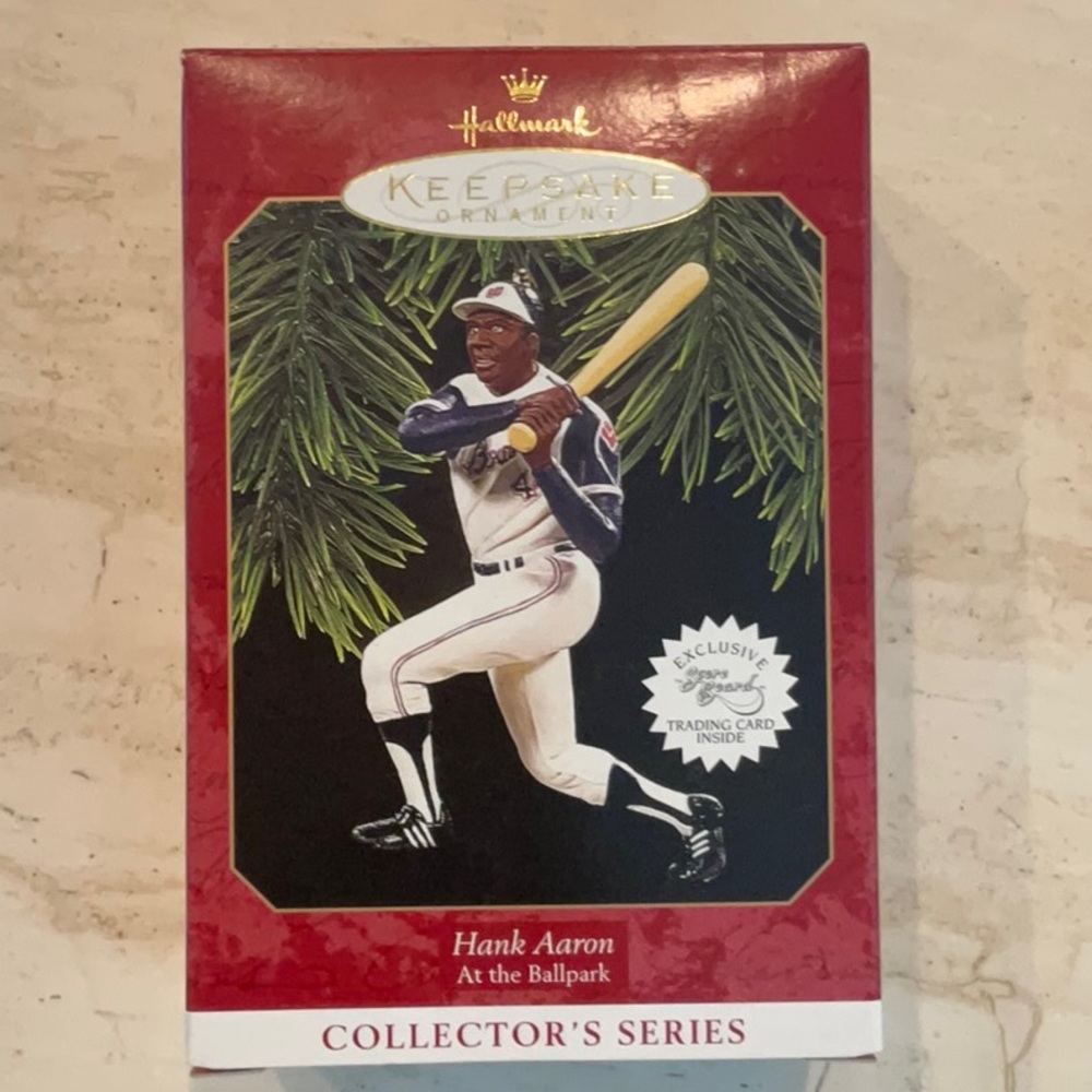 Hank Aaron Christmas Ornament 1997 & Card Hallmark Xmas Tree Baseball Ornaments